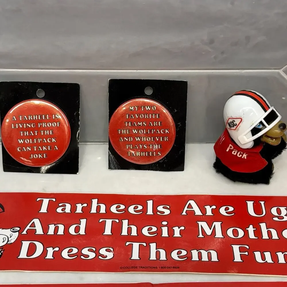Vintage NC State Wolfpack Fan Lot Mug Decals Pins Clip On Mascot Figure NCSU